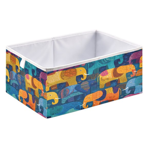 Storage Box Foldable Storable and Easy to Assemble 15.75x10.63x6.96 Inches Open Home Storage Bins Closet Storage Bins Colorful Elephant Cartoon