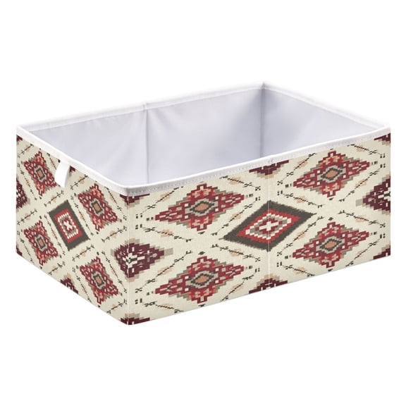 Storage Box Foldable Storable and Easy to Assemble 15.75x10.63x6.96 Inches Open Home Storage Bins Closet Storage Bins Crimson Diamond Ivory Border