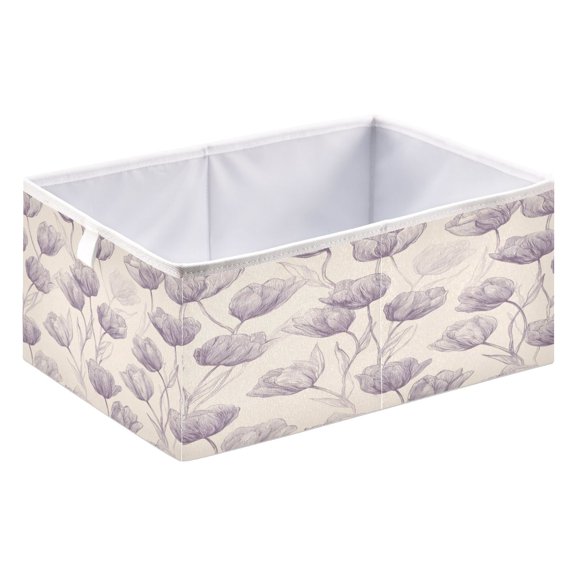 Storage Box Foldable Storable and Easy to Assemble 15.75x10.63x6.96 Inches Open Home Storage Bins Closet Storage Bins Delicate Hand Drawn Tulip