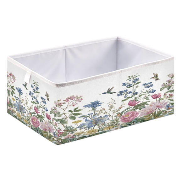 Storage Box Foldable Storable and Easy to Assemble 15.75x10.63x6.96 Inches Open Home Storage Bins Closet Storage Bins Flowers and Hummingbirds