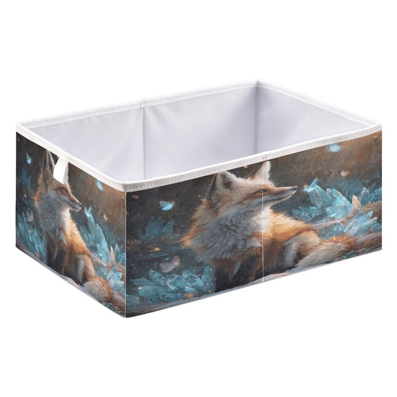 Storage Box Foldable Storable and Easy to Assemble 15.75x10.63x6.96 Inches Open Home Storage Bins Closet Storage Bins Fox Sitting in Snow
