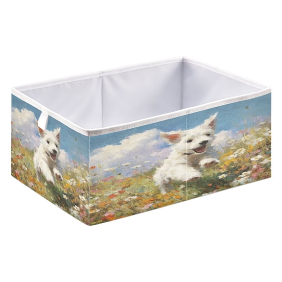 Storage Box Foldable Storable and Easy to Assemble 15.75x10.63x6.96 Inches Open Home Storage Bins Closet Storage Bins Garden Puppy
