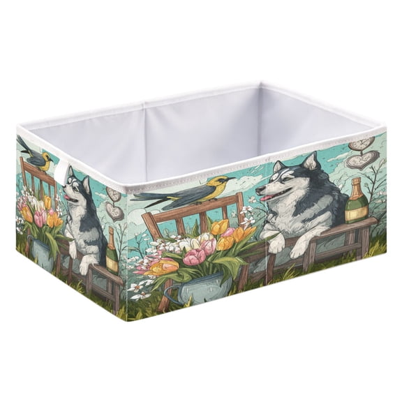 Storage Box Foldable Storable and Easy to Assemble 15.75x10.63x6.96 Inches Open Home Storage Bins Closet Storage Bins Husky and Bird