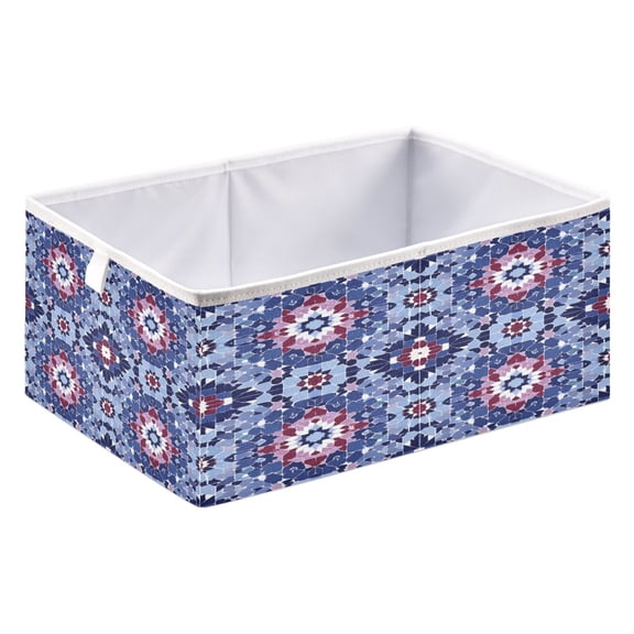 Storage Box Foldable Storable and Easy to Assemble 15.75x10.63x6.96 Inches Open Home Storage Bins Closet Storage Bins Indigo Tile Ruby Accents