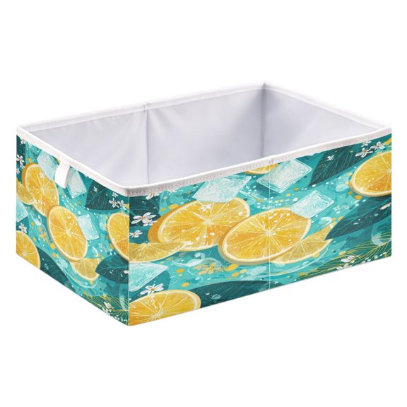 Storage Box Foldable Storable and Easy to Assemble 15.75x10.63x6.96 Inches Open Home Storage Bins Closet Storage Bins Lemon Slices Ice Cubes