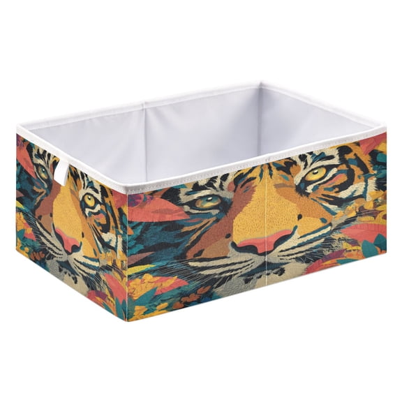 Storage Box Foldable Storable and Easy to Assemble 15.75x10.63x6.96 Inches Open Home Storage Bins Closet Storage Bins Orange Tiger Cartoon
