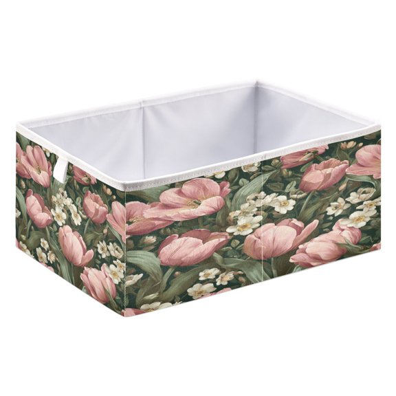 Storage Box Foldable Storable and Easy to Assemble 15.75x10.63x6.96 Inches Open Home Storage Bins Closet Storage Bins Pink Tulips Beautiful