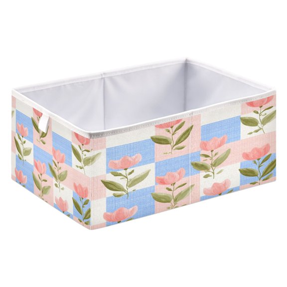 Storage Box Foldable Storable and Easy to Assemble 15.75x10.63x6.96 Inches Open Home Storage Bins Closet Storage Bins Pink Tulips Pattern