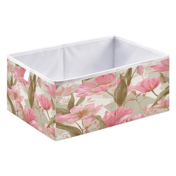 Storage Box Foldable Storable and Easy to Assemble 15.75x10.63x6.96 Inches Open Home Storage Bins Closet Storage Bins Pink Tulips