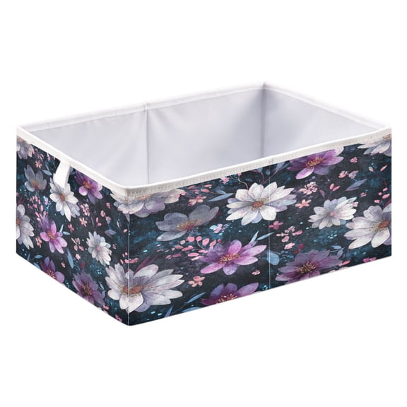 Storage Box Foldable Storable and Easy to Assemble 15.75x10.63x6.96 Inches Open Home Storage Bins Closet Storage Bins Purple Flowers