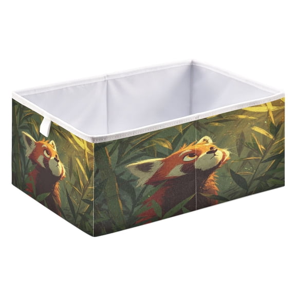 Storage Box Foldable Storable and Easy to Assemble 15.75x10.63x6.96 Inches Open Home Storage Bins Closet Storage Bins Red Panda in Bamboo