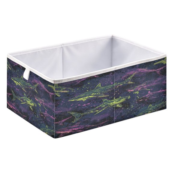 Storage Box Foldable Storable and Easy to Assemble 15.75x10.63x6.96 Inches Open Home Storage Bins Closet Storage Bins Rock Roll Shark Pattern