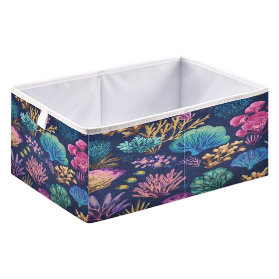 Storage Box Foldable Storable and Easy to Assemble 15.75x10.63x6.96 Inches Open Home Storage Bins Closet Storage Bins Sea Pattern Vibrant