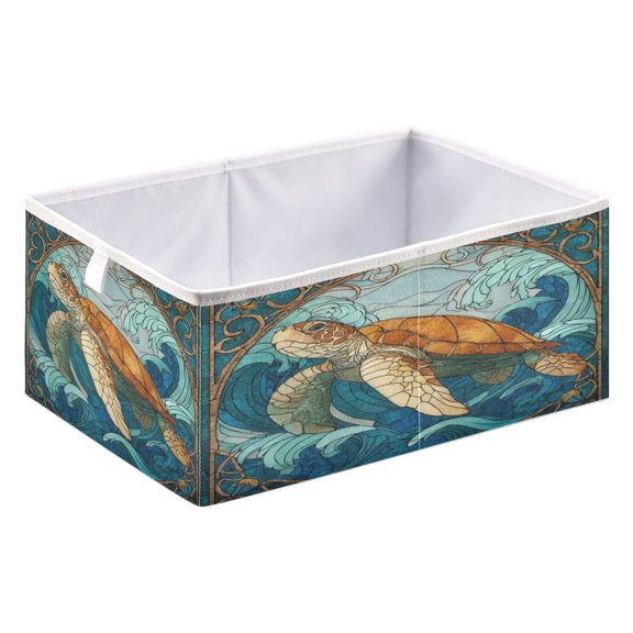 Storage Box Foldable Storable and Easy to Assemble 15.75x10.63x6.96 Inches Open Home Storage Bins Closet Storage Bins Sea Turtle Stained