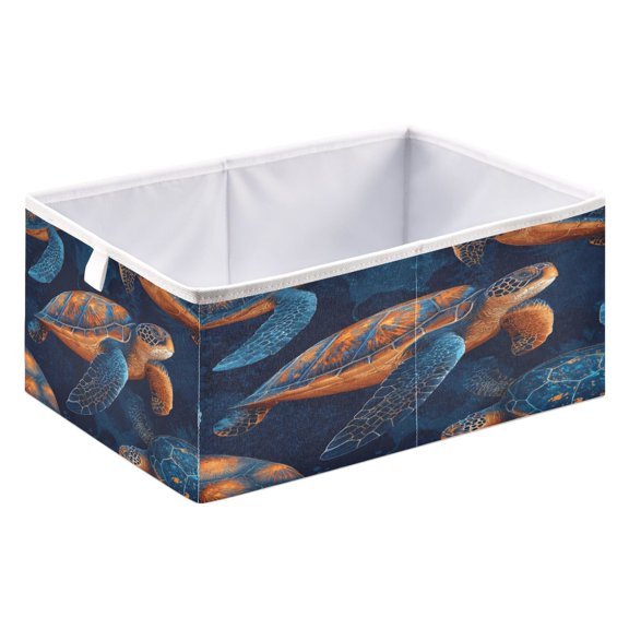 Storage Box Foldable Storable and Easy to Assemble 15.75x10.63x6.96 Inches Open Home Storage Bins Closet Storage Bins Sea Turtles Seamless Design