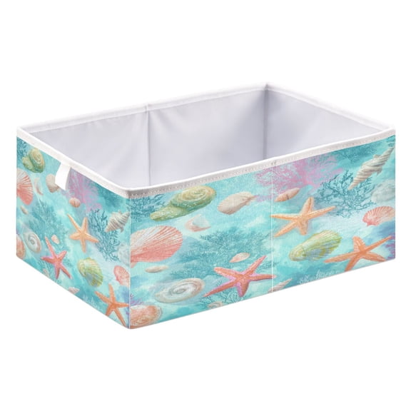 Storage Box Foldable Storable and Easy to Assemble 15.75x10.63x6.96 Inches Open Home Storage Bins Closet Storage Bins Seamless Coral Reef Map