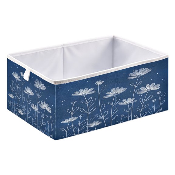Storage Box Foldable Storable and Easy to Assemble 15.75x10.63x6.96 Inches Open Home Storage Bins Closet Storage Bins Simple White Outline Daisies
