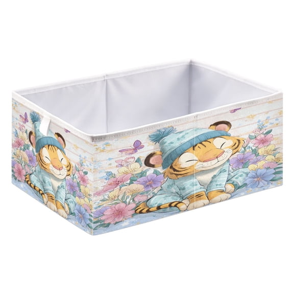 Storage Box Foldable Storable and Easy to Assemble 15.75x10.63x6.96 Inches Open Home Storage Bins Closet Storage Bins Sleeping Cute Tiger