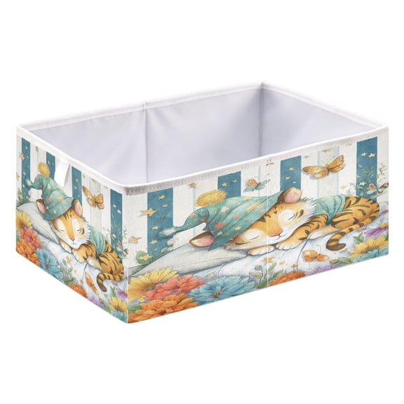 Storage Box Foldable Storable and Easy to Assemble 15.75x10.63x6.96 Inches Open Home Storage Bins Closet Storage Bins Sleeping Tiger