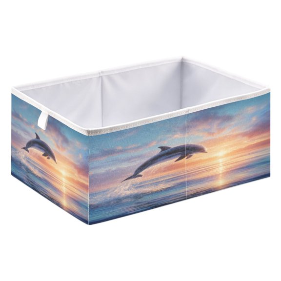 Storage Box Foldable Storable and Easy to Assemble 15.75x10.63x6.96 Inches Open Home Storage Bins Closet Storage Bins Sunset Ocean Dolphin
