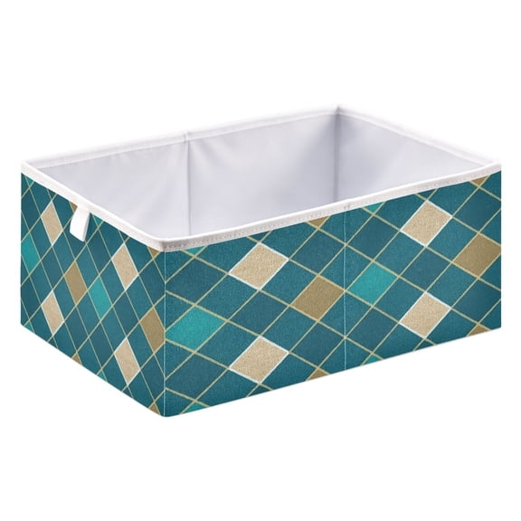 Storage Box Foldable Storable and Easy to Assemble 15.75x10.63x6.96 Inches Open Home Storage Bins Closet Storage Bins Teal Argyle Pattern