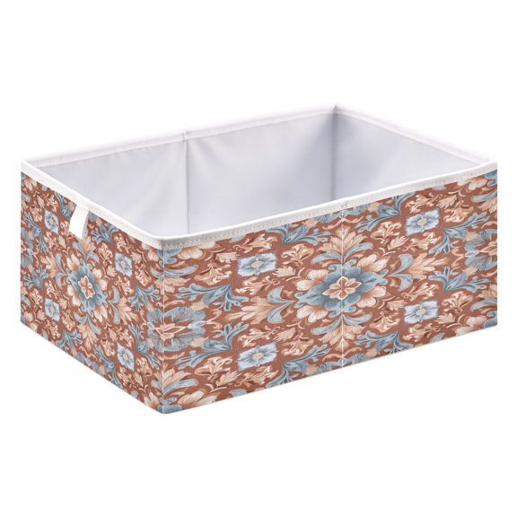 Storage Box Foldable Storable and Easy to Assemble 15.75x10.63x6.96 Inches Open Home Storage Bins Closet Storage Bins Terracotta Tile Ornate Details