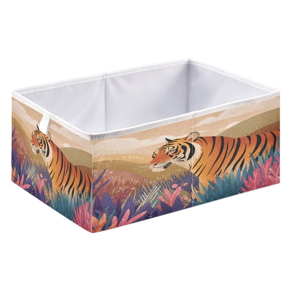 Storage Box Foldable Storable and Easy to Assemble 15.75x10.63x6.96 Inches Open Home Storage Bins Closet Storage Bins Tiger Illustration
