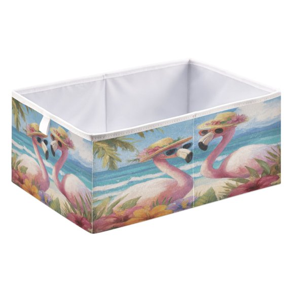 Storage Box Foldable Storable and Easy to Assemble 15.75x10.63x6.96 Inches Open Home Storage Bins Closet Storage Bins Tropical Flamingo Beach Scene