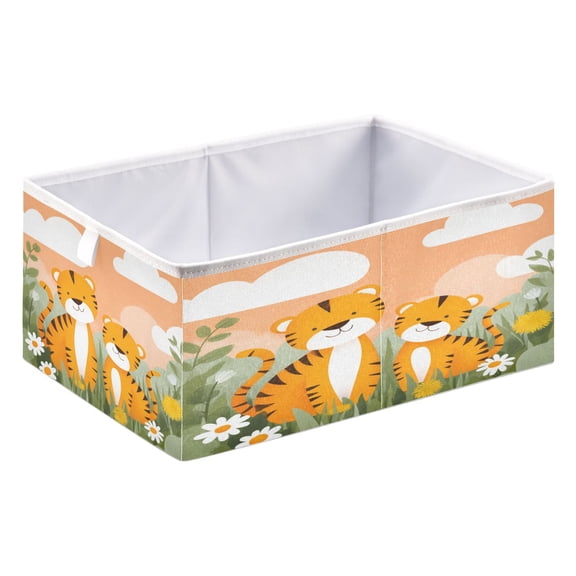 Storage Box Foldable Storable and Easy to Assemble 15.75x10.63x6.96 Inches Open Home Storage Bins Closet Storage Bins Two Tigers Pattern