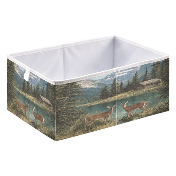 Storage Box Foldable Storable and Easy to Assemble 15.75x10.63x6.96 Inches Open Home Storage Bins Closet Storage Bins Two White Tailed Deer