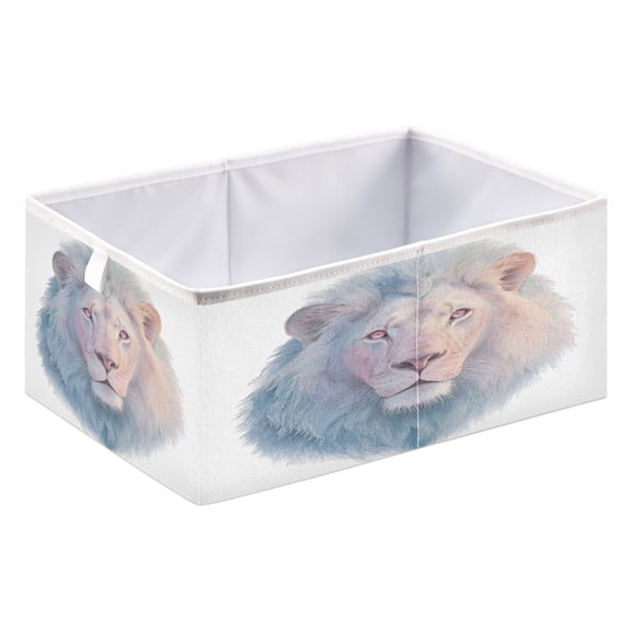 Storage Box Foldable Storable and Easy to Assemble 15.75x10.63x6.96 Inches Open Home Storage Bins Closet Storage Bins Watercolor Style Lion Head