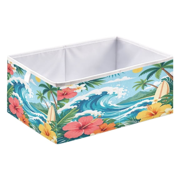 Storage Box Foldable Storable and Easy to Assemble 15.75x10.63x6.96 Inches Open Home Storage Bins Closet Storage Bins Wave Palm Tropical