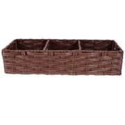 3-Compartment Storage Basket Imitation Rattan Organizer Box for Shelves, Dressing Table, Plastic and Metal Sundries Holder