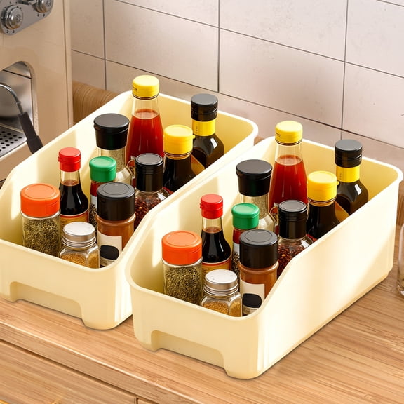 Storage Box for Kitchen, Cabinet Organizer Bin, Narrow Gap Storage Basket for Pantry, Countertop, Snacks, Spices, Utensils, Household Sundries Sorting Container, Open Front Design