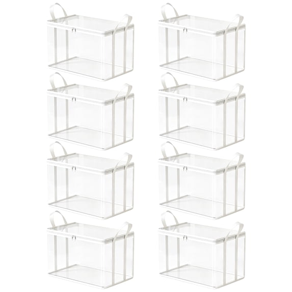 Storage Box with Lid, Clear Storage Box, Clothes Storage, in Closet Storage, White 8 Pack 15X10X13 in Large Clear Set, Thick Heavy-Duty Build with Integrated Carry Handles, Ideal