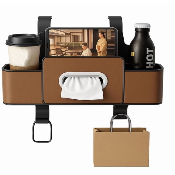 Storage Box, Multifunctional 3-In-1 Car Backseat Organizer with Cup Holders, Tissue Box, Trucks, Family Vehicles, Keeps Car Tidy, Car Organizer