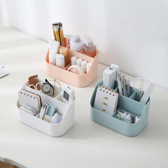 Storage Box Organizer with Removable Dividers, Hygienic Plastic Desktop Cosmetic and Office Supply Container, Ergonomic Slanted Opening for Easy Access and Cleaning, Topliu