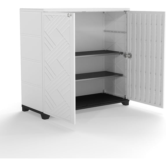 Storage Box Outdoor Caninet,Resin Indoor Storage Box Waterproof,Outdoor Storage Cabinets for Patio/Garden/Backyard(with 2 Shelf)