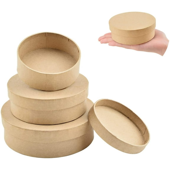 Storage Box, Paper Mache Boxes Set of 3 in Round Shape, Kraft Paper Boxes with Lids, 3 Sizes for Accessories, Cosmetics, Jewelry, Gifts