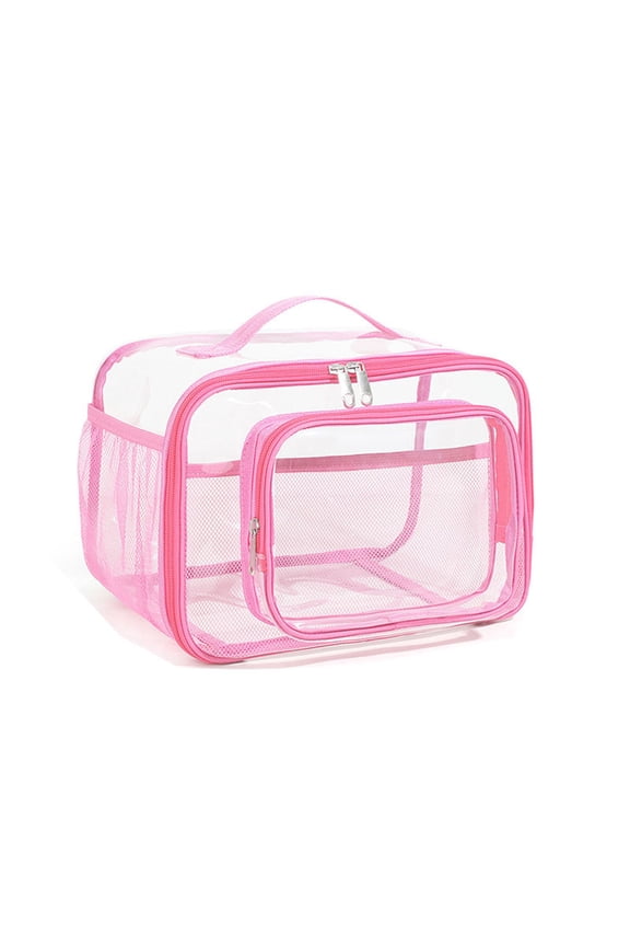Storage Box Portable Transparent, QQZ Durable Plastic Fabric Organizer for Clothes, Lightweight Foldable Travel Camping Moving Packing Storage Bag, Pink