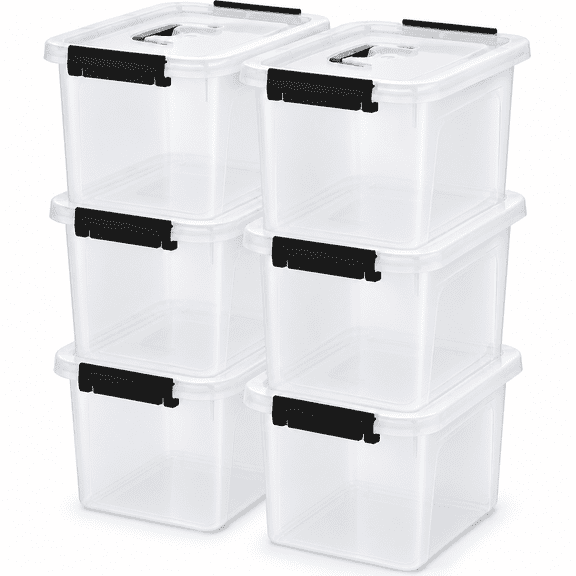 Storage Box, Stackable Clear Plastic Bins, 17 Quart, 6-Pack