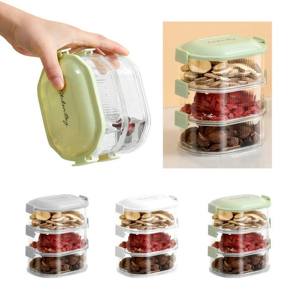 Storage Box Three-Layer Spice Dried Fruit Multi-Layer Storage Box Seasoning Jar Box Kitchen High-End Pepper Seasoning Storage Box Sealed Jar Green, Kitchen Essentials Clearance Sale