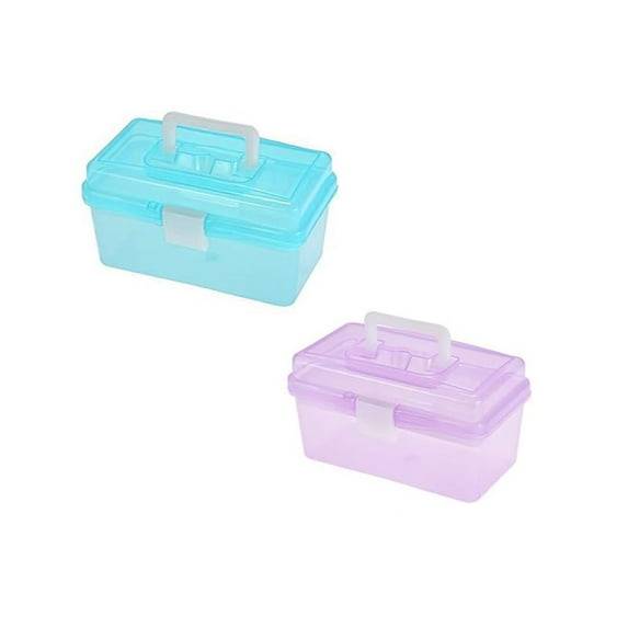 Storage Box/Tool Box, Plastic Storage Box with Removable Trays and Dividers, Multipurpose Organizer and Portable Handled Storage Case for Art Craft and Cosmetic, 2 Pcs, 7.87x4.72x4.13"