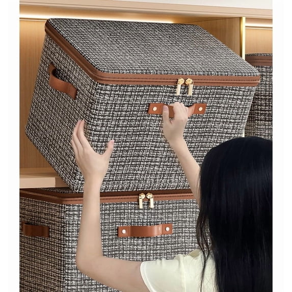 Storage Box Wardrobe Organizer, Foldable Non-woven Fabric Clothes and Blanket Storage Container with Handles for Under Bed or Closet