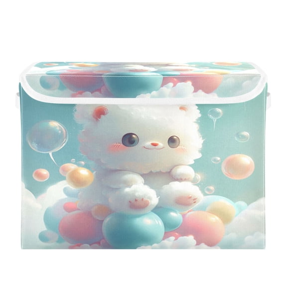Storage Box With Lid 16.5x12.6x11.8In Foldable Stacked Household Storage Box A Cartoon Bear