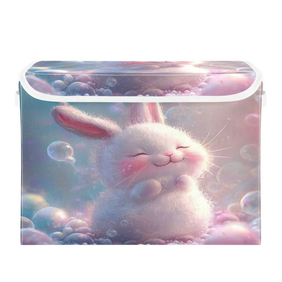 Storage Box With Lid 16.5x12.6x11.8In Foldable Stacked Household Storage Box Adorable Smile Rabbit