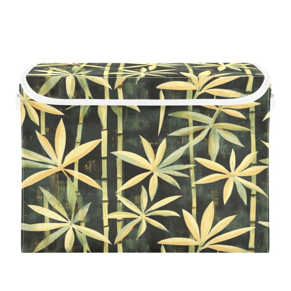 Storage Box With Lid 16.5x12.6x11.8In Foldable Stacked Household Storage Box Bamboo Leaf