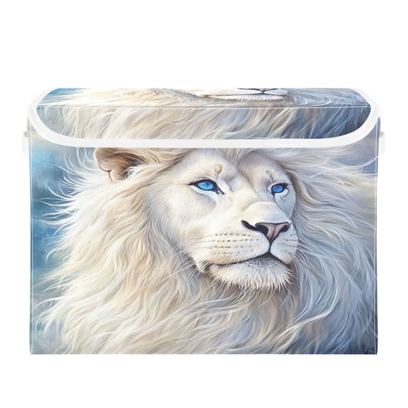Storage Box With Lid 16.5x12.6x11.8In Foldable Stacked Household Storage Box Beautiful Big Lion