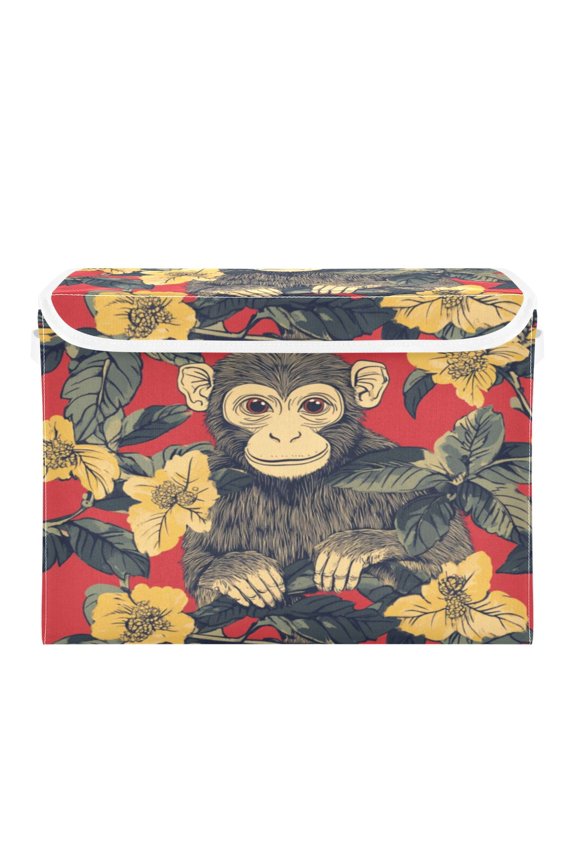 Storage Box With Lid 16.5x12.6x11.8In Foldable Stacked Household Storage Box Beautiful Big Monkey