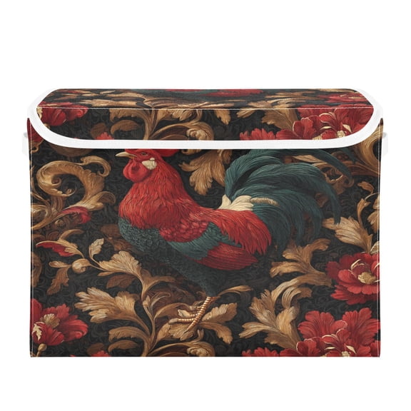 Storage Box With Lid 16.5x12.6x11.8In Foldable Stacked Household Storage Box Beautiful Big Rooster